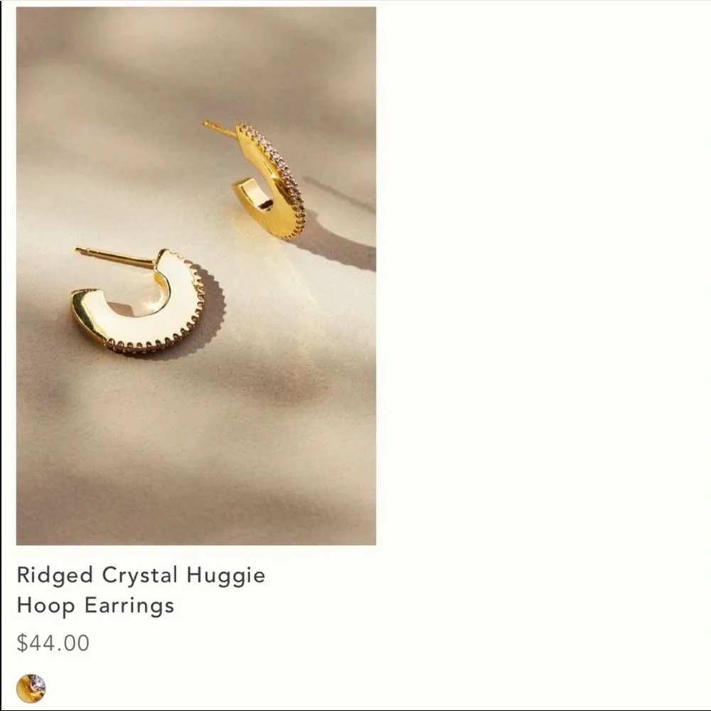 Anthropologie Ridged crystal huggie hoop earring - Picture 6 of 16